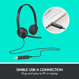 LOGITECH H340 WIRED HEADSET, STEREO HEADPHONES WITH NOISE-CANCELLING MICROPHONE, USB, PC/MAC/LAPTOP - BLACK