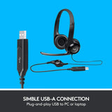 LOGITECH H390 WIRED HEADSET, STEREO HEADPHONES WITH NOISE-CANCELLING MICROPHONE, USB, IN-LINE CONTROLS, PC/MAC/LAPTOP - BLACK