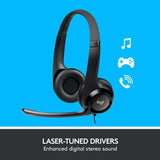 LOGITECH H390 WIRED HEADSET, STEREO HEADPHONES WITH NOISE-CANCELLING MICROPHONE, USB, IN-LINE CONTROLS, PC/MAC/LAPTOP - BLACK